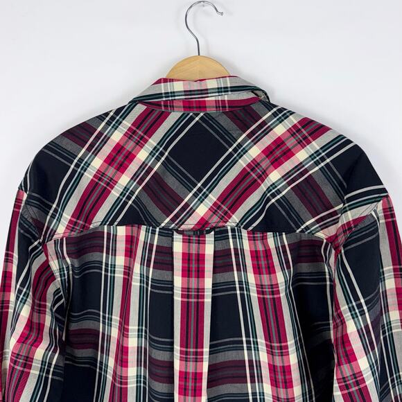 J Crew Cropped Tartan Plaid Button Down Shirt Women's Medium Black Red - Picture 11 of 15
